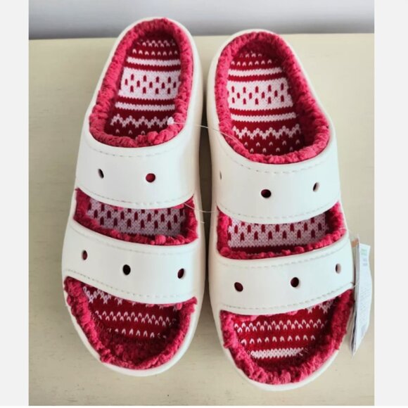 Brand New Crocs Classic Cozy Sandals  Fuzzy Slippers Holiday Sweater Men's 11 - Picture 6 of 9